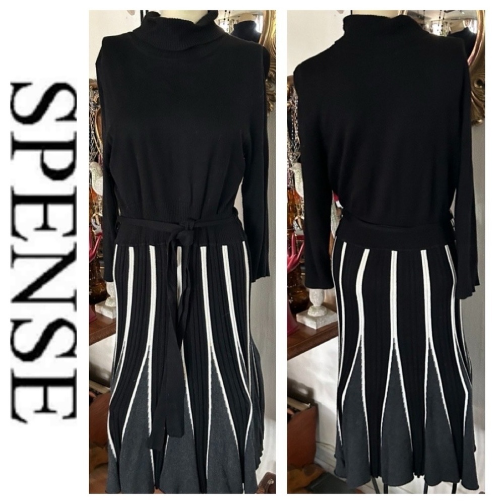 Black & White Cowl-Neck Sweater Dress